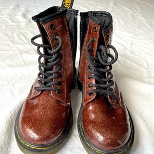Classic Dr Martens 1460 Lace Up Boot Rose Brown Coated Glitter Size US 1